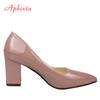 Aphixta Classics 7.5cm Square Heels Patent Leather Shoes Woman Pointed Toe Pumps Sapato Feminino Work Party Shoes Plus Size 48