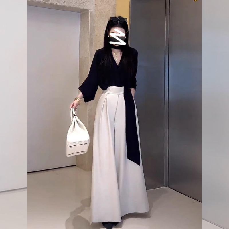 

Korean Style Spring 2026 Patchwork Wide-Leg Pants Set: High-Quality Commuter Fashion S for 80-100 lb