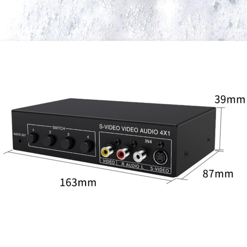 4x1 S-Video+ AV Switcher 4 In 1 Out Video 720P Switcher with 3.5mm Audio Output Metal Case VSSW41