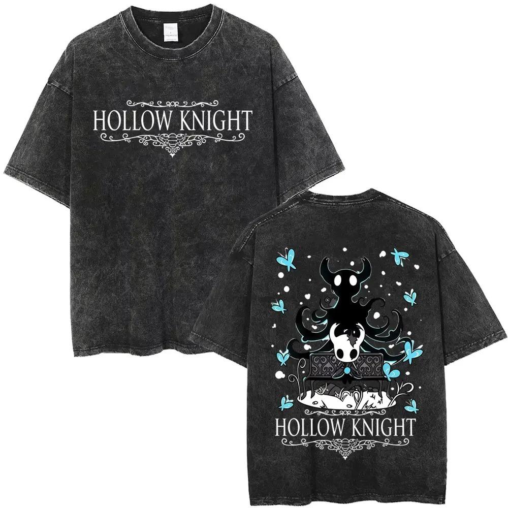 Magliette Hollow Knight Stampa Vintage Lavata Magliette Regali per Fan Uomo Donna Top Moda Casual Manica Corta Oversize