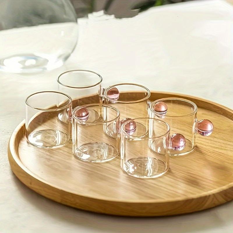 6pcs Espresso Cups Small Cup Home Glass Ball Handle Coffee Cup Tea Water Cup Heat Resistant Glass Teacups Juice Mug Table Decor
