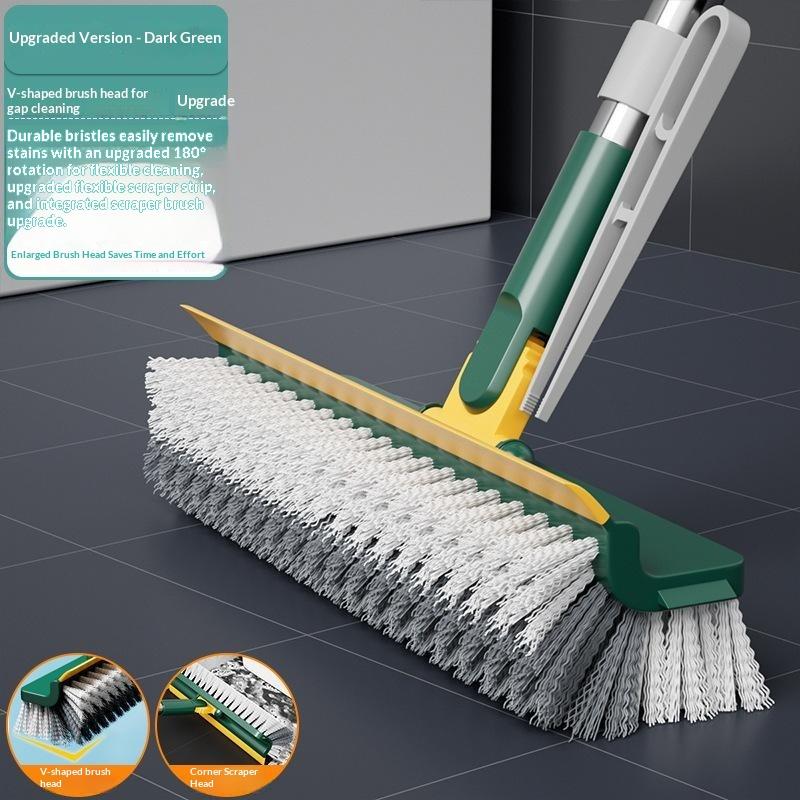 V Shaped Crevice Floor Scrub Brush With Stiff Bristles And Water Squeegee For Bathroom Kitchen Deep Cleaning