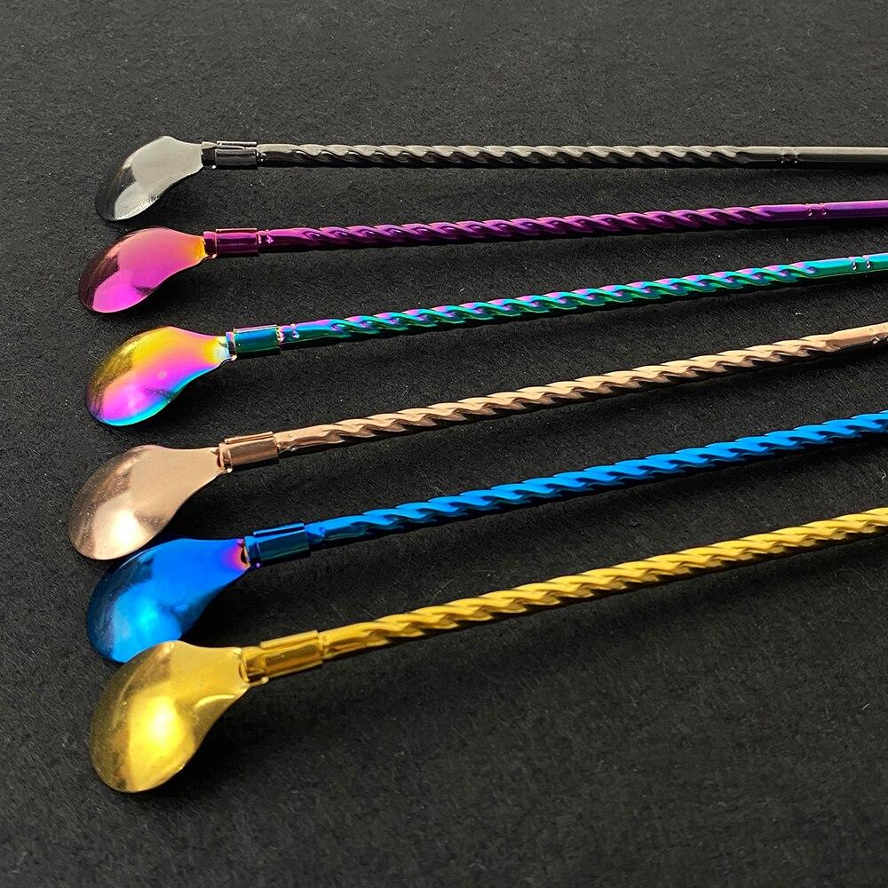 4Pcs Colorful Reusable Drinking Straws Spoon Stainless Steel Metal Straws Cocktail Stirring Spoon Bar Milk Coffee Stirring Tools