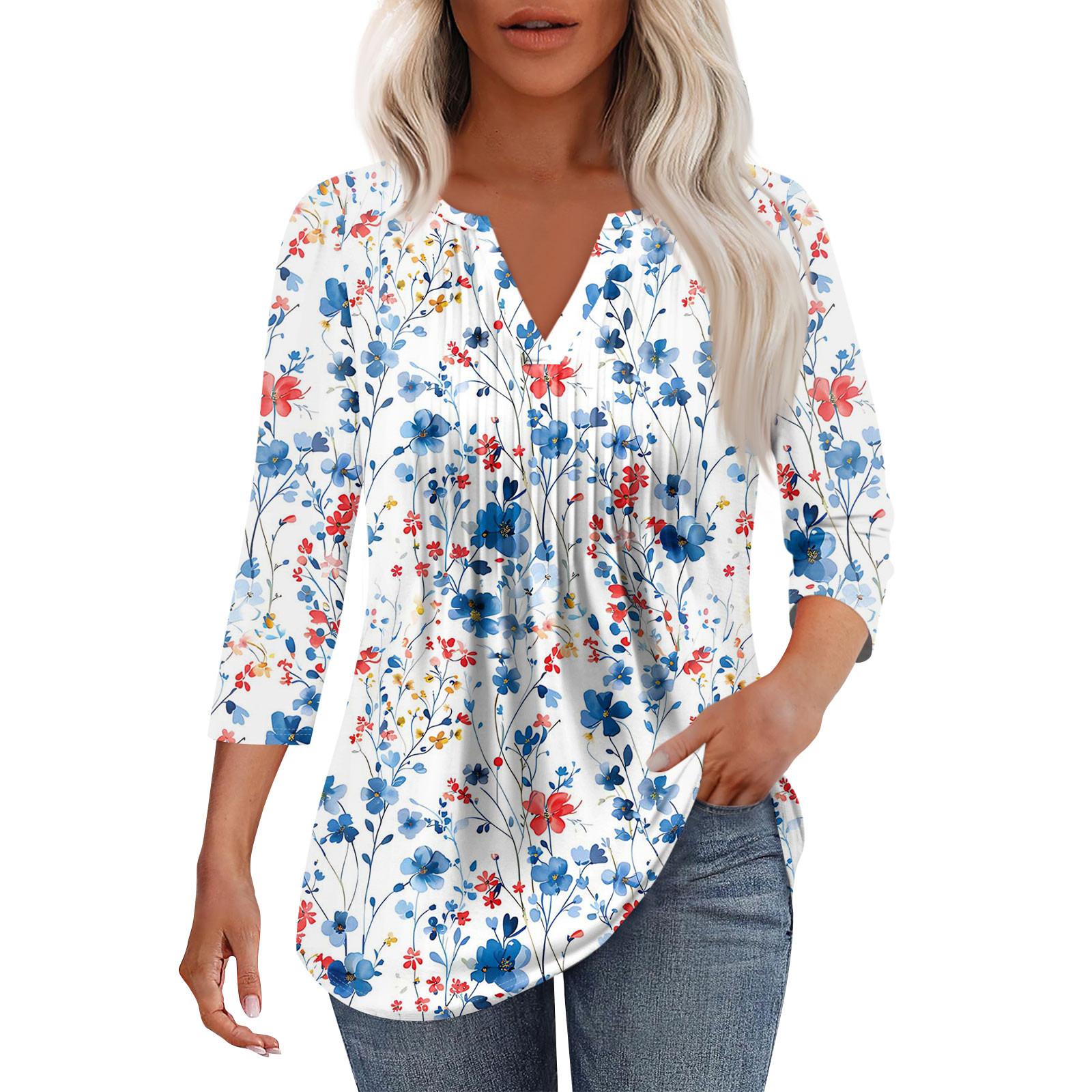 

Женская модная повседневная плиссированная футболка с V-образным вырезом и рукавом семь четвертей S белый