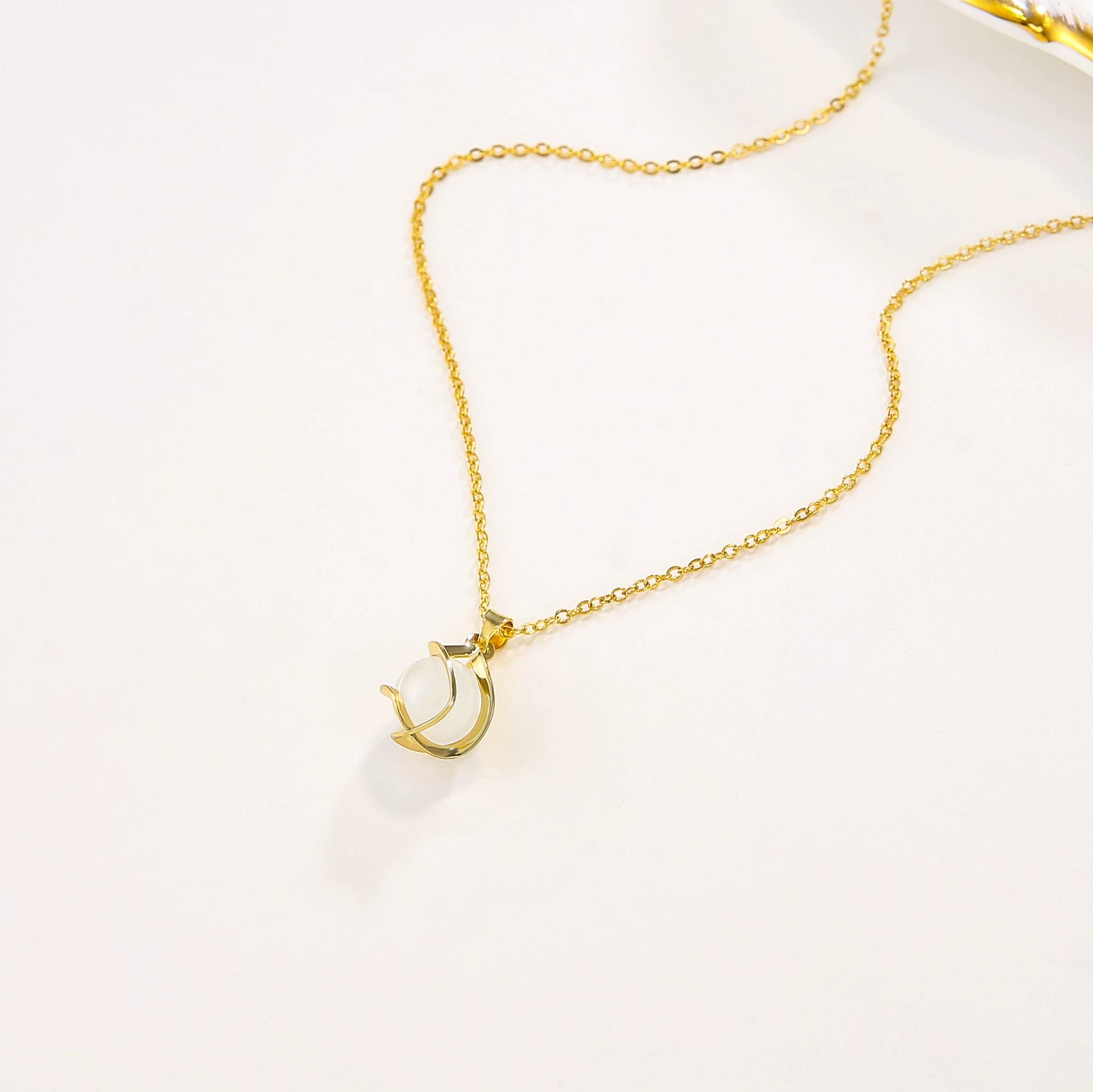 

New Round Ball Opal Spiral Net Pendant Necklace for Women Simple Clavicle Chain Collar Neck Zircon Hiphop Punk Girl Gift