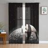 Tende Trasparenti in Chiffon con Panda e Stelle Cielo Notturno per Soggiorno Camera da Letto Decorazione Casa Finestra Voile Tulle Tenda
