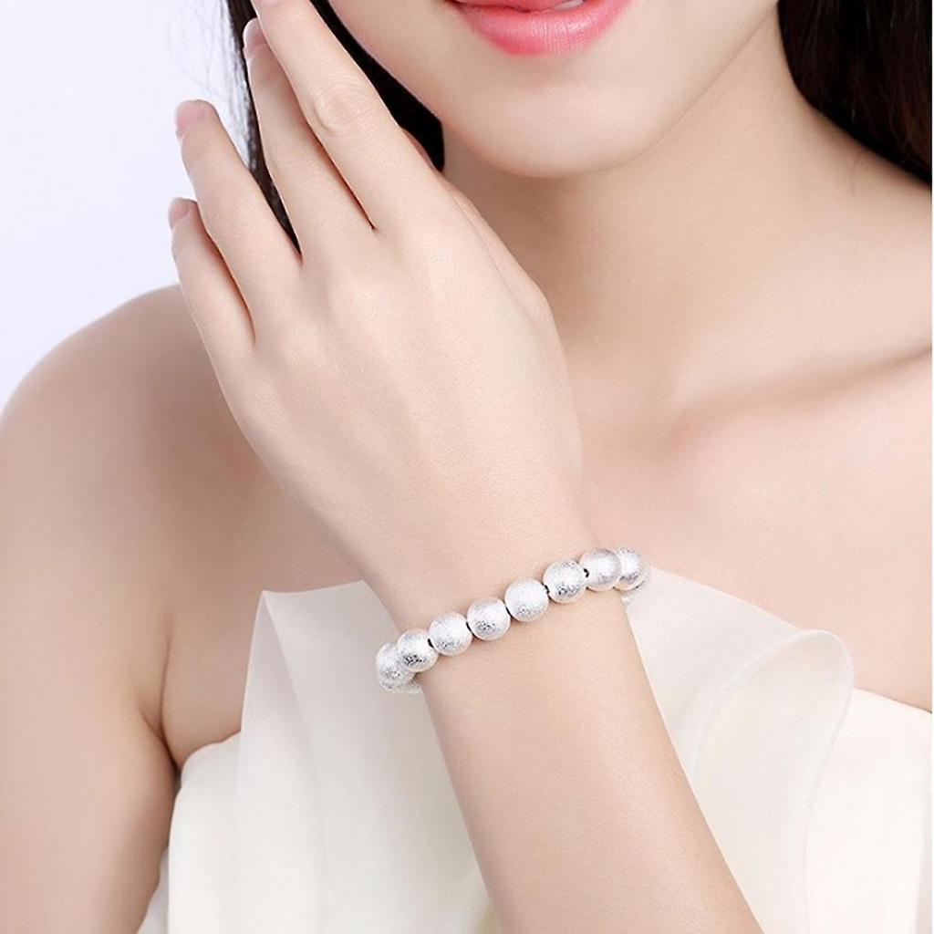 Ladies Textured Silver Plated Ball Bracelet Bangle