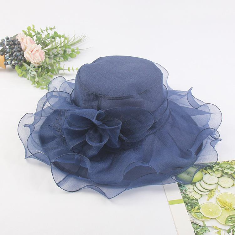 Hat Women'S Summer New Anti-Ultraviolet Beach Sun Hat Organza Flower Sun Hat Big Edge Mesh Top Hat