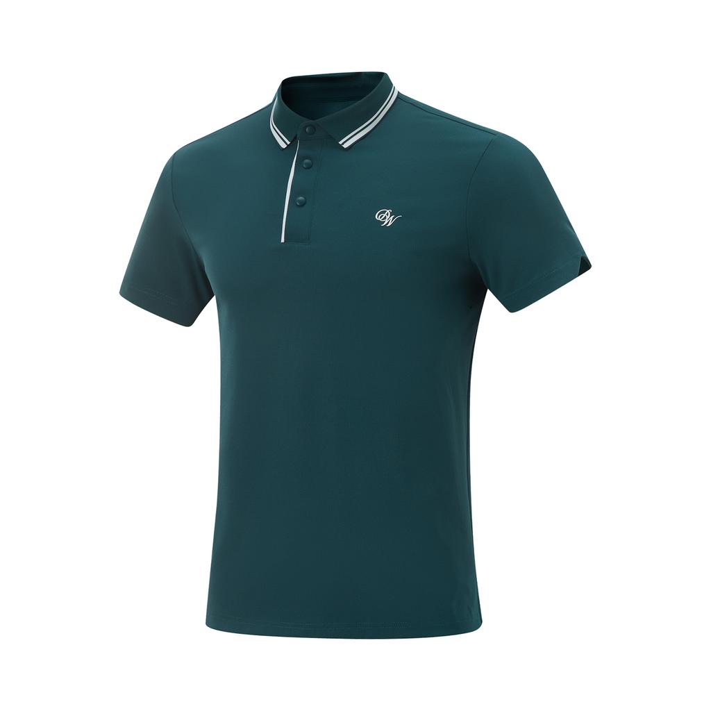 Li Ning Wade Series Simple Comfortable Striped Versatile Casual Pullover Short Sleeve Polo Shirt Men Polo Shirts Dark-Reef-Green APLV007-3