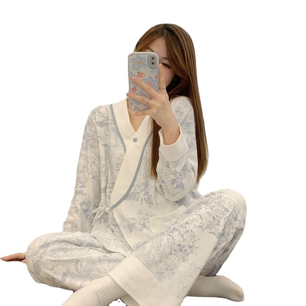 Pure Cotton Maternity Pajama Set for All Seasons: Comfortable, Breastfeeding-Friendly Home Wear for Pregnant and Postpartum Women