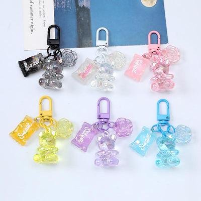 Colorful Rose Bear Keychain: Adorable Candy Bear Pendant and Earphone Case Charm Accessory.