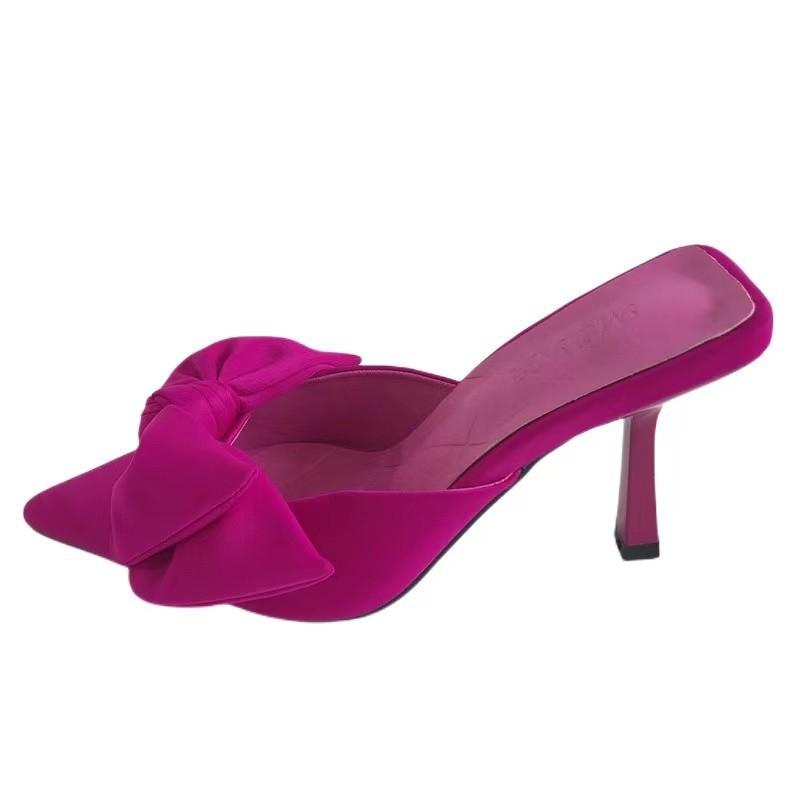 Summer new fashion thin heel bow cool slippers women