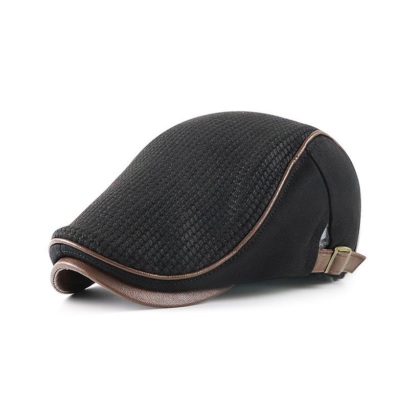 

New-style baseball cap, warm hat, patchwork knit, forward-facing beret, casual British style чёрный