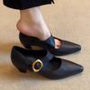 French Style Thick Heeled Pointed Single Shoes for Women, with A One Button Style Retro Mary Jane High Heels