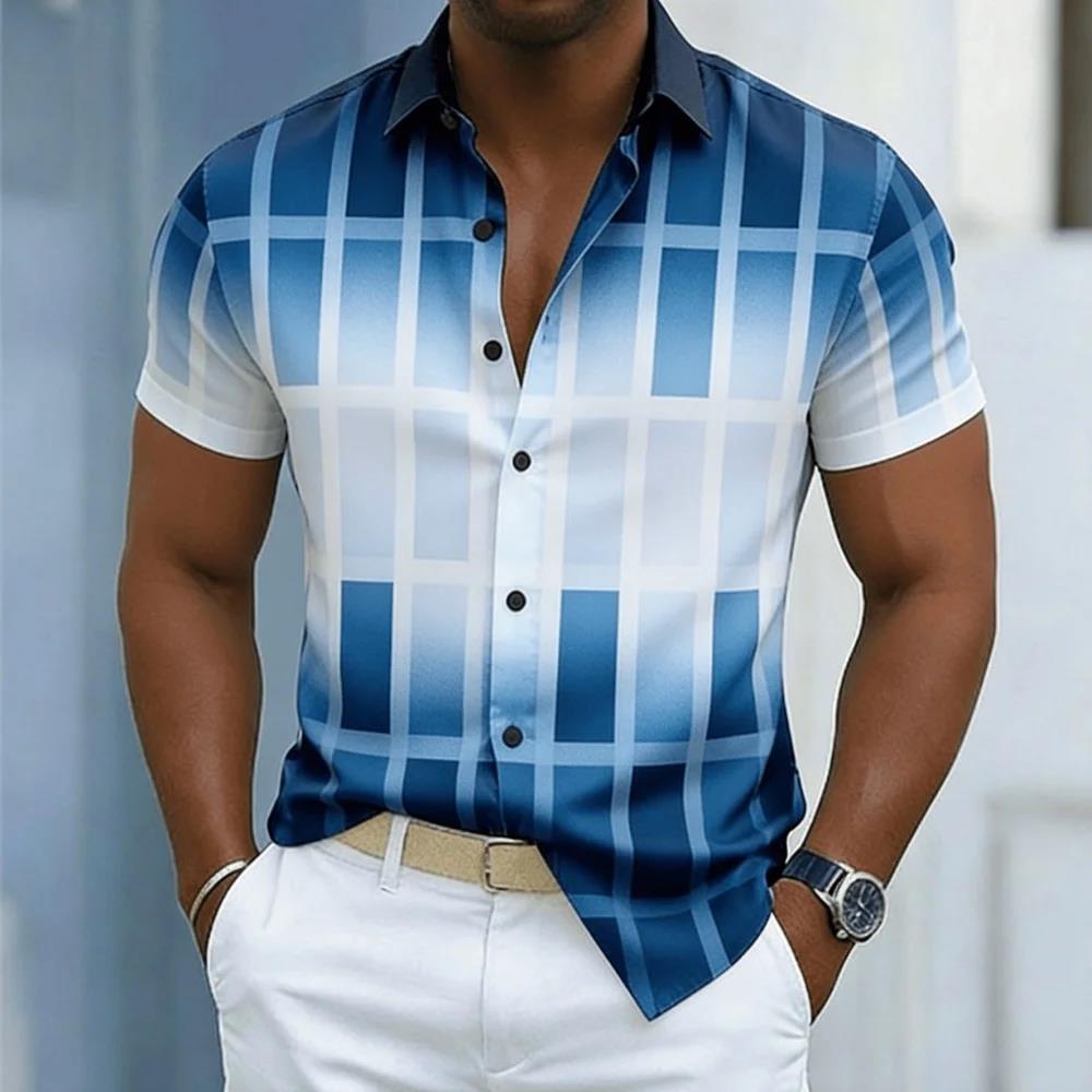 Sporty 3D Printed Casual Shirt Quick Dry Breathable for Holiday Polyester Fabric Anti-Wrinkle Short Sleeve Men's Shirts