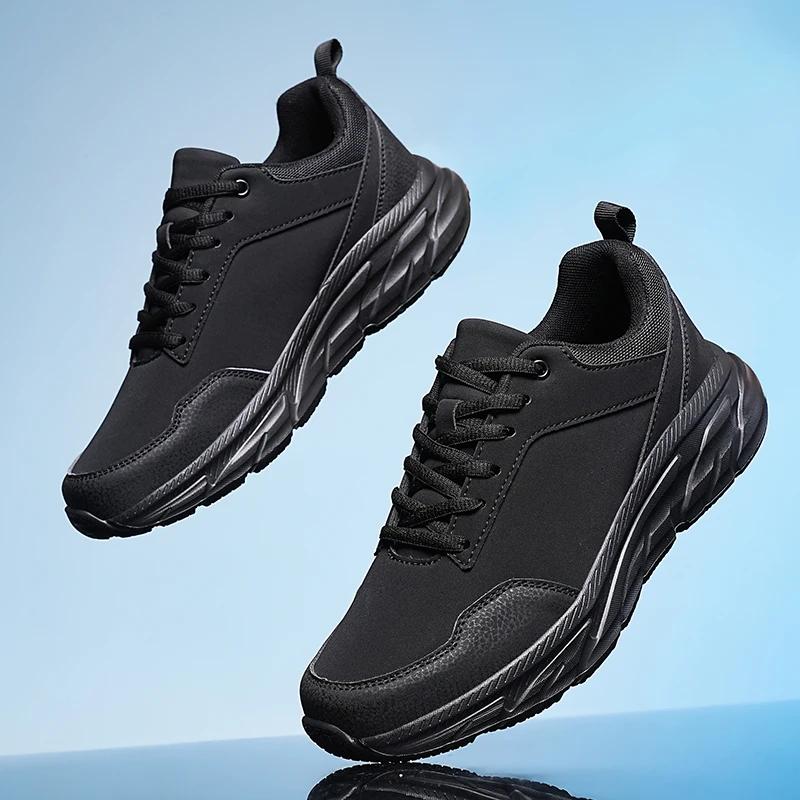 Leather Men Casual Shoes Platform Soft Sneakers Outdoor Breathable Sport Shoe Lightweight Skid Running Sneakers Men Tennis Shoes