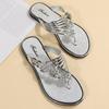 Women's Slippers Flats Shoes Floral Pattern Cutout Toe Post Flip Flops Summer Sandals Low Heels Beach Luxury Rhinestones