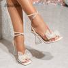 Fashion Strange Clear Heeled Women's Sandals High Heels Elegant Pearl Beads Ankle Strap Wedding Party Romantic Bow Dress Shoes Sandalias