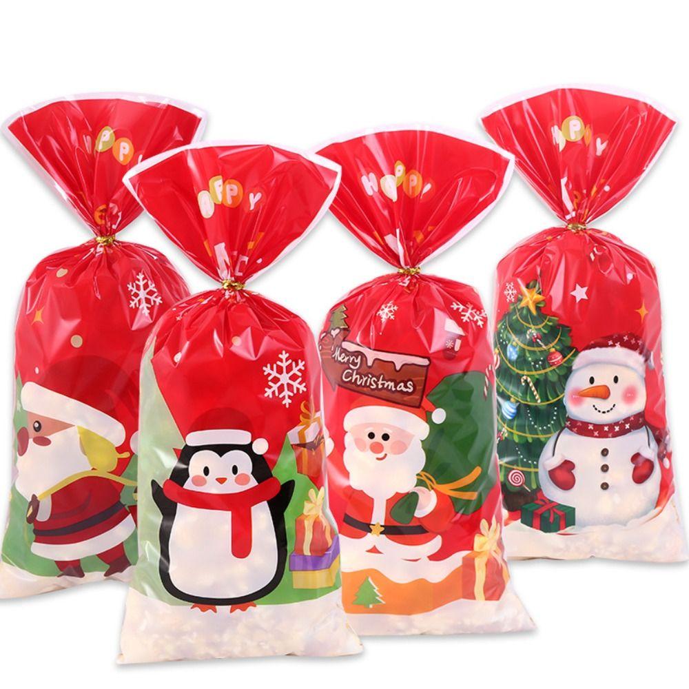 50/100pcs OPP Christmas Candy Bags 12.5*27.5cm Santa Snowman Cookie Biscuit Package Santa Claus Snowman Christmas Element