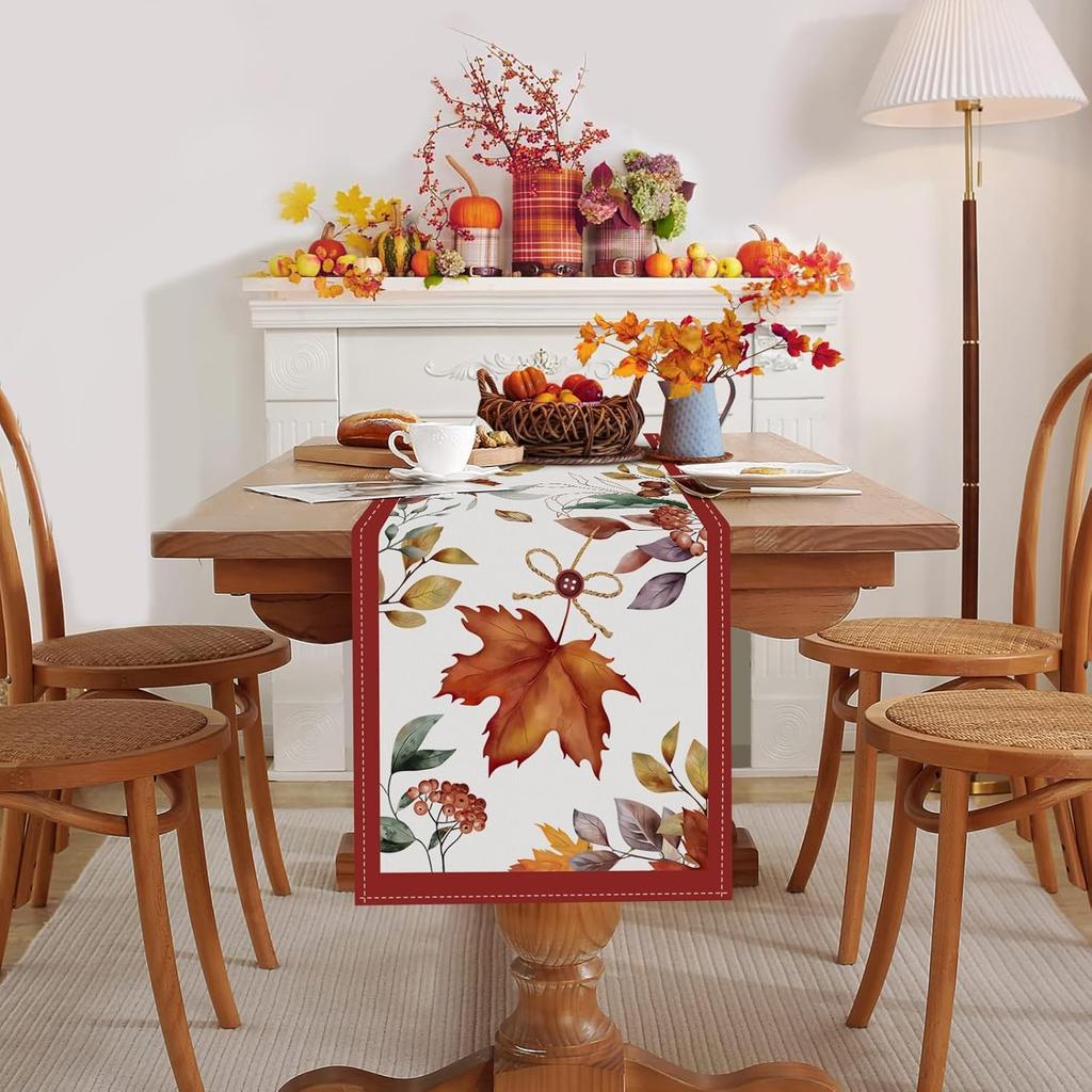 Bonhause Fall Maple Leaves Table Runner 13x72 Inch Autumn Leaf Thanksgiving Kitchen Dining Table Decoration for Indoor Outdoor Home Party Decor
