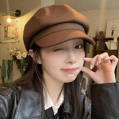 Einfarbige Vintage Newsboy-Kappe Koreanischer Stil Maler-Kappe Mode Retro Baskenmütze Hut Damen