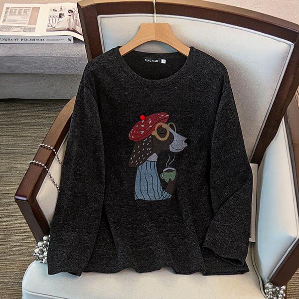 2025 Women's Versatile Round Neck Hoodie, Printed Little Dog, Plus Size, 300 Jin, Long Sleeve, Casual Pullover, Extra Large.