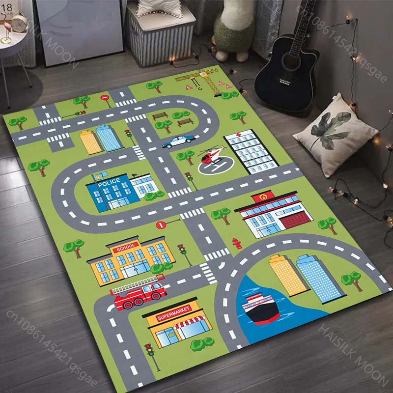 Cartoon City Traffic Print Carpet for Bedroom Living Room Bedside Sofa Floor Mat Modern Home Decor Area Rug Luxury Gift