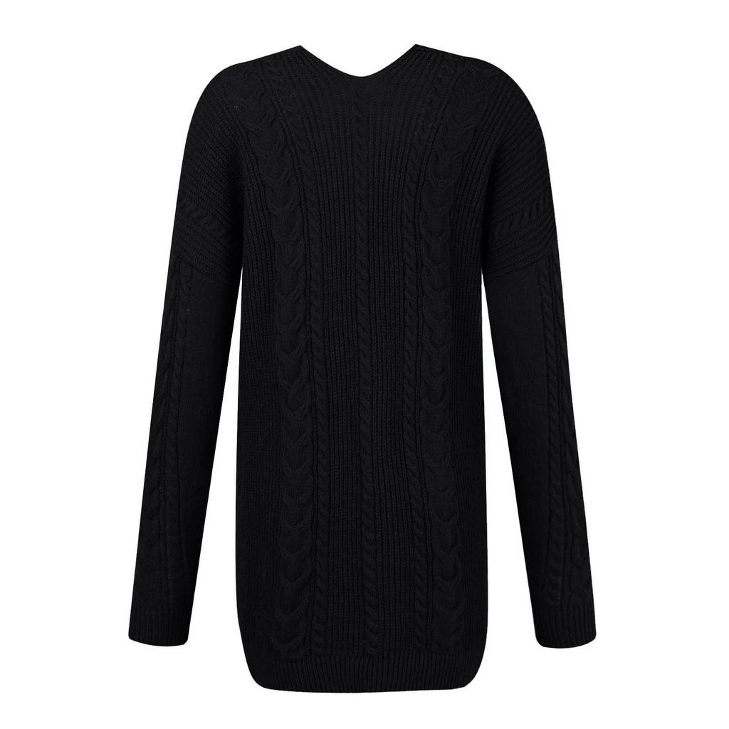 Women's Solid Color Pocket Mid Length Knit Cardigan Jacket Sweater