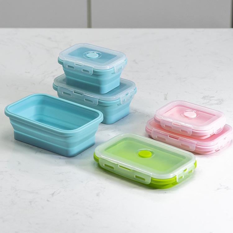 Faltbarer Lebensmittelbehälter aus Silikon in 4 Größen, tragbare Bento-Behälter, Lunchbox, Mikrowellengeschirr, Heimküche, Aufbewahrung von Lebensmitteln im Freien