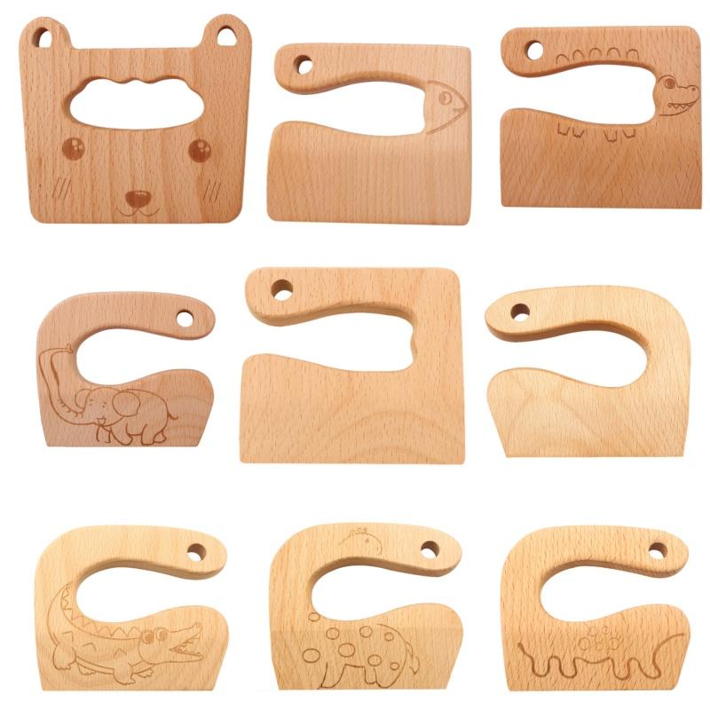 Wooden Kids Knife for Cooking Cute Fish Dinosaur Shape Kitchen Toy Vegetable Fruit Cutter Tool Toys Wood Child