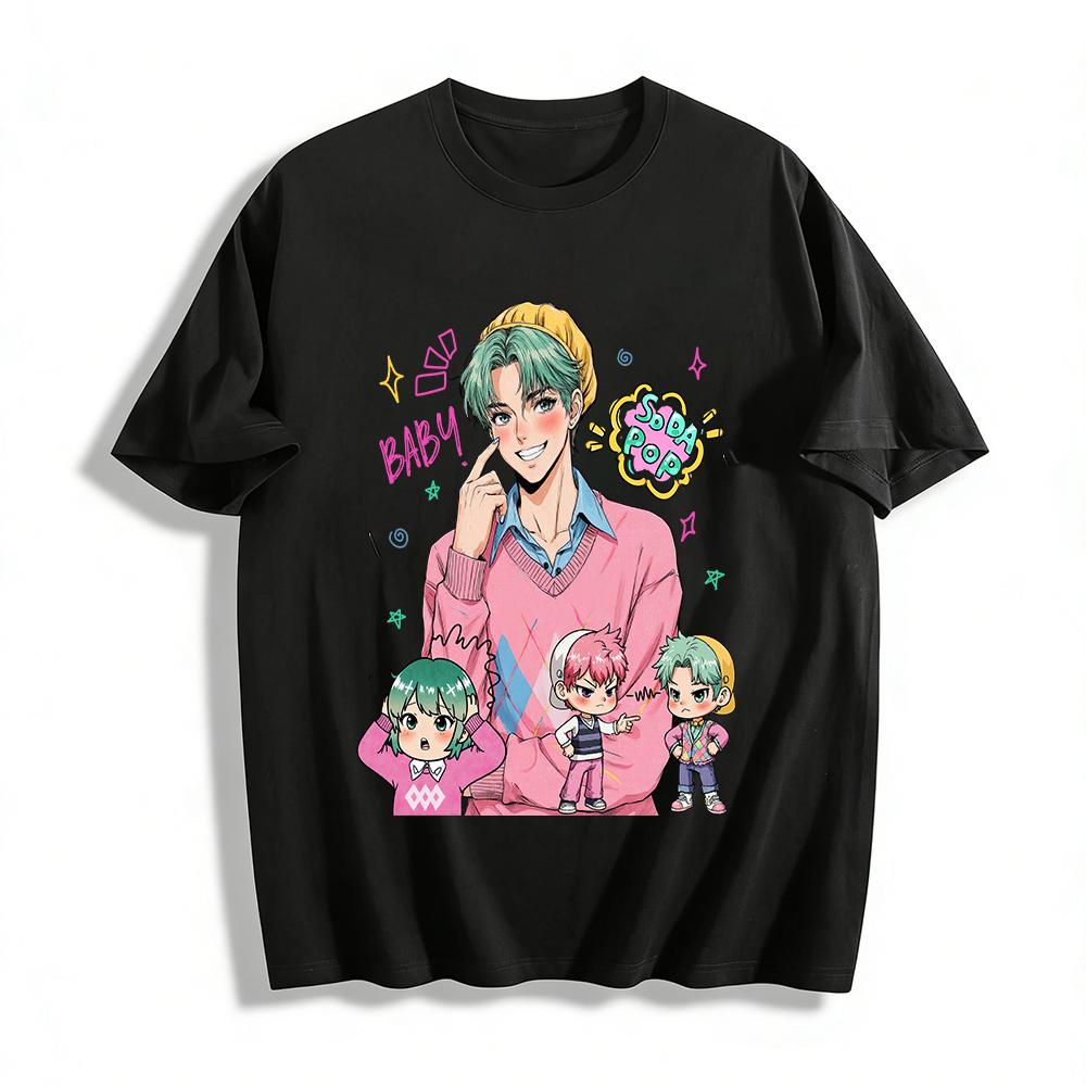 Cartoon Character Print Knit Top Unisex Casual Loose Fit Campus Style Daily Wear Sweater Pure cotton T-shirt XXS
