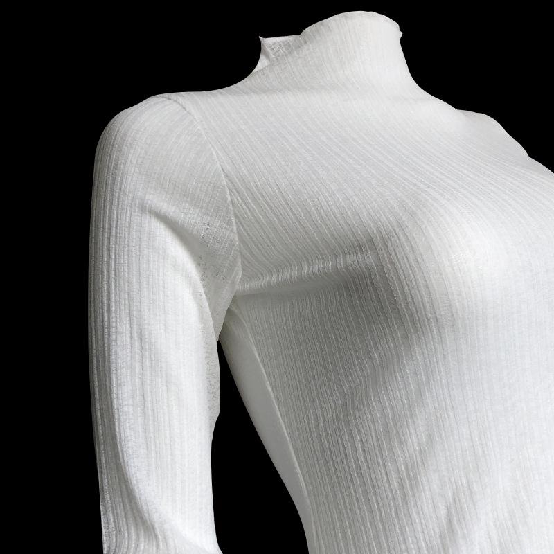 Long-Sleeve Mesh See-Through High-Neck Slim-Fit Women's Top