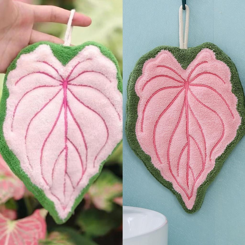 Plant Leaf Hand Towel, Hanging Type Kitchen Bathroom,Portable Towel Rag Water Suction Cleaning Plant Handkerchief Towels