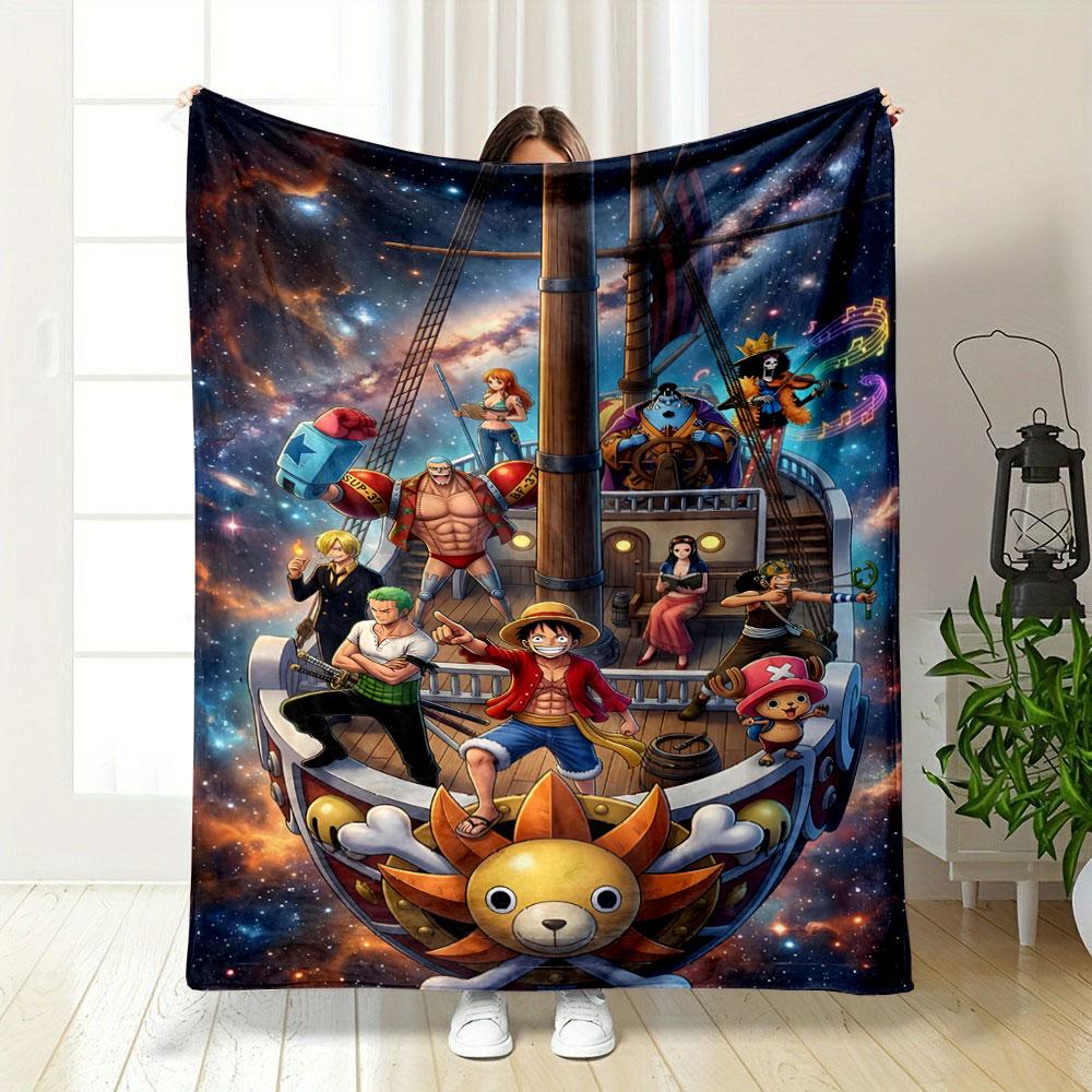 A Group of Characters On a Ship with a Bright Galactic Background. for All Seasons Blanket Lunch Break Throw Gift 75X95CM