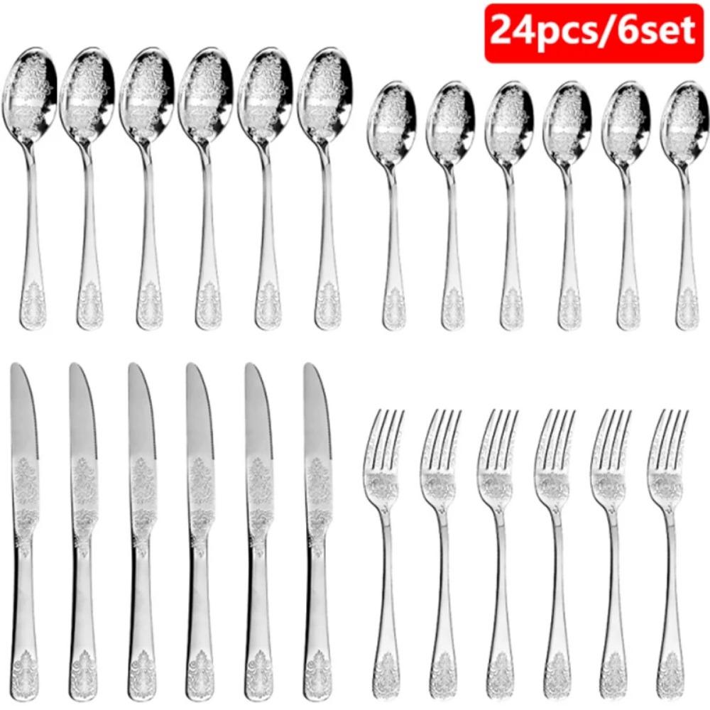Stainless Steel Cutlery Set Portable Dinnerware Set Tableware Knife Fork Spoons Set Kitchen Utensils Sets Gift 1/2/4/8/16/24pcs