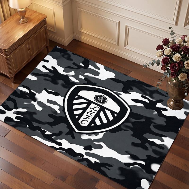 Leeds United Football Print Crystal Velvet Rug, Comfortable Water Absorbent Non Slip Indoor Floor Carpet