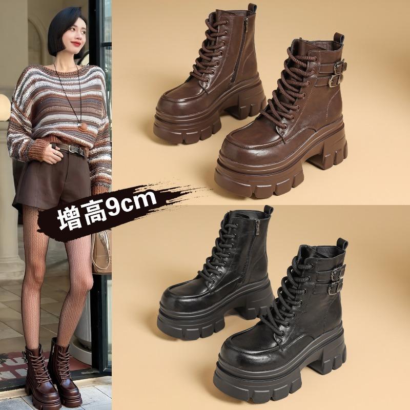 Autumn and winter new Martin boots cm muffin thick bottom inner height increase small temperament short boots women