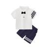 Trendy Street Style Set for Kids - English Color Tricolor Shoulder Small Boys' Polo Short Sleeve T-Shirt 2-Piece Outfit Boys' College Style