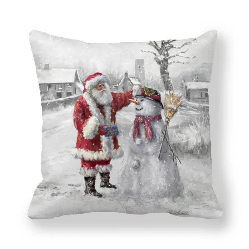 Merry Christmas  Decorations Printed Cushion Cover Home Living Room Sofa Decoration Square Pillowcase