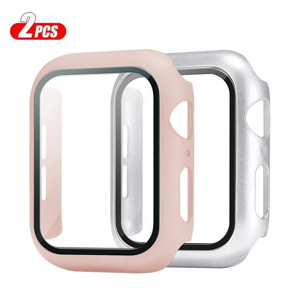2Pcs Tempered Glass+cover For Apple Watch Case 45-41-42-40-44mm Screen Protector iwatch serie 9 6 SE 7 8 Apple Watch Accessories