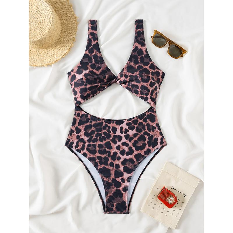 New Sexy Leopard Print One Piece Swimsuit Women Swimwear Cut Out Monokini Thong Micro Bikini Bodysuit Summer Bathing Suit
