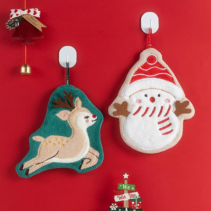 1PC Coral Fleece Children Christmas Creative Small Towel Thickened Hand Towel Multi Element Hanging Cute Embroidery Household