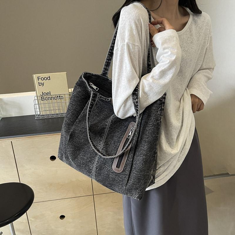 Damen-Umhängetasche mit großem Fassungsvermögen, Denim-Einkaufstasche, Schultasche
