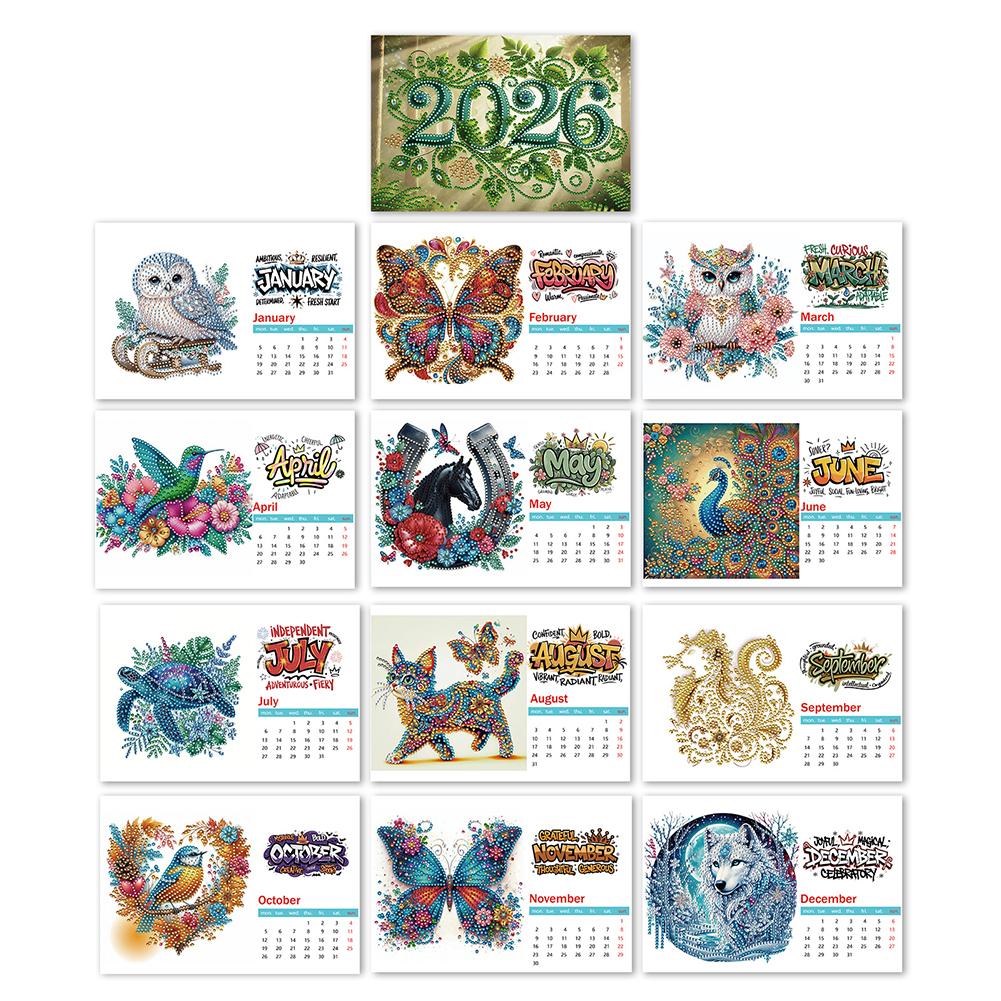 2026 Calendar Diamond Painting Calendar Set with Irregular Shaped Diamonds Diamond Painting Kit DIY Diamond Art Desk Calendar