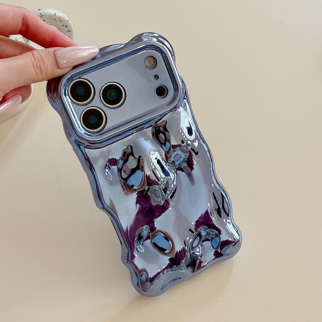 Luxury Wavy 3D Meteorite Plating Soft Case for iPhone 12 13 14 15 16 17 Pro Max Anti-Fall Full Protection Glitter Glossy Cover