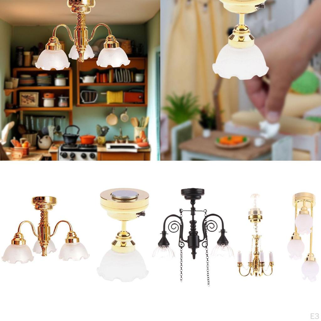 Dollhouse Chandelier Hanging Lamp Easy Installation DIY Supplies Handmade Miniature for