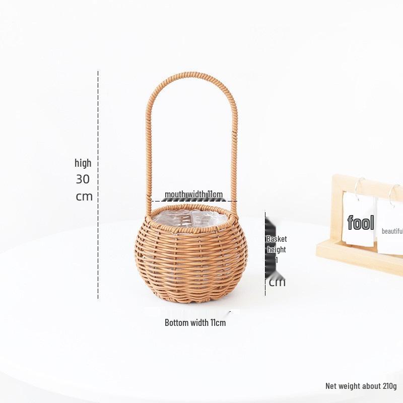 Coș cu flori împletit și coș de picnic pentru Ziua Femeii - Ratan imitație, șnur din piele, decorațiune pentru casă și utilizare portabilă