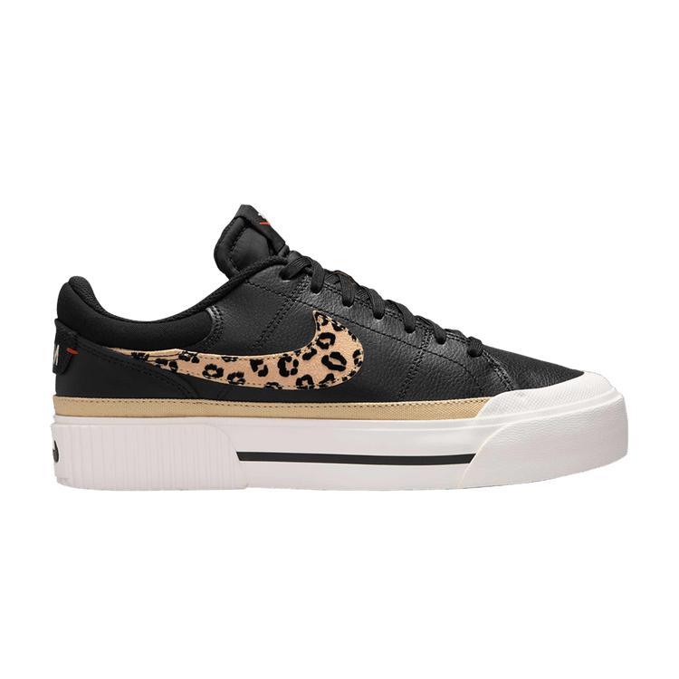 

Nike Court Legacy Lift Leopard Print Swoosh Women Sneakers Black Sail Picante-Red HF9548-001 37.5