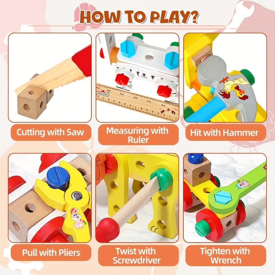 [Wooden Animal Toolbox] Children Wooden Toolbox Educational Toys Nuts Screws Simulated Carpenter Assembly Repair Tools Creative Play Set