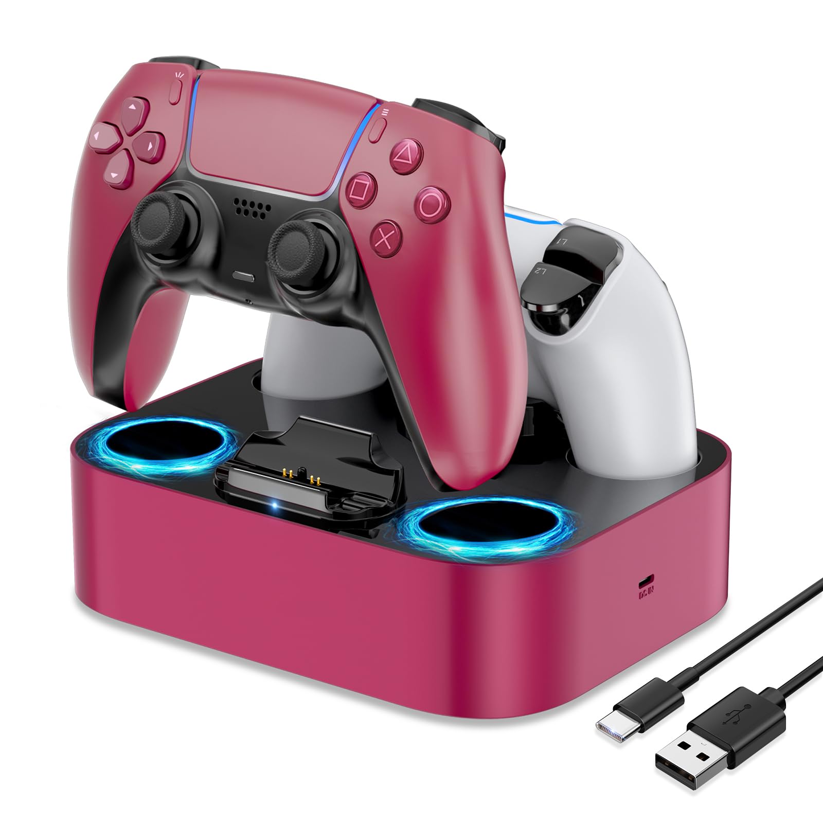 

LVFAN PS5 Controller Charging PS5 Simultaneous Gamepad PS5 Peripheral Device with LED Integrated Base and Red Charger, Stand, Accessories, 2-Piece
